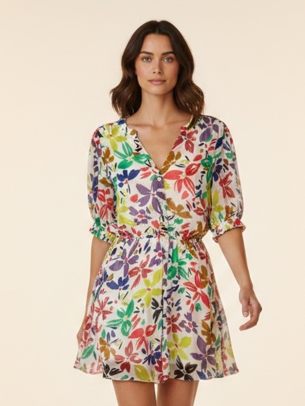 VELVET by Graham & Spencer Multicolor Floral V-Neck Mini Dress Slip XS Party